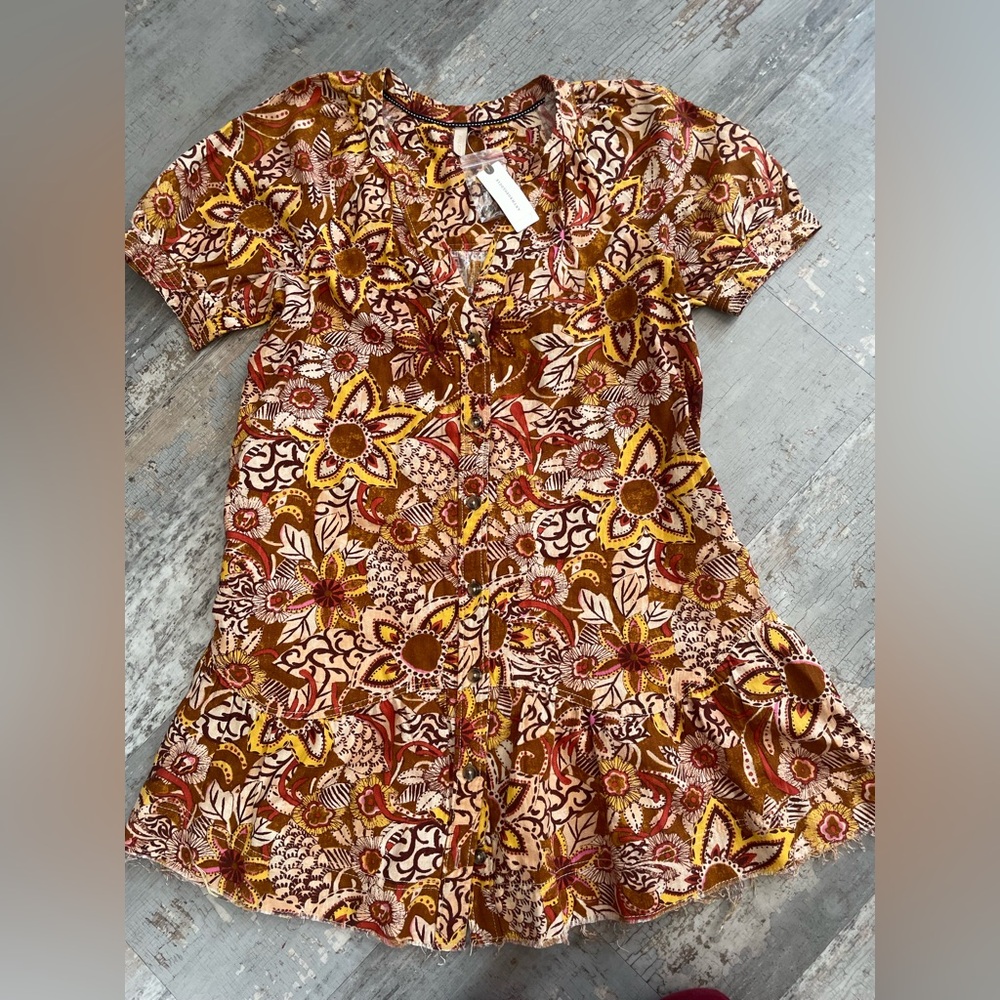 NWT Pilcro Anthropologie Patterned Linen Blend Fall Dress